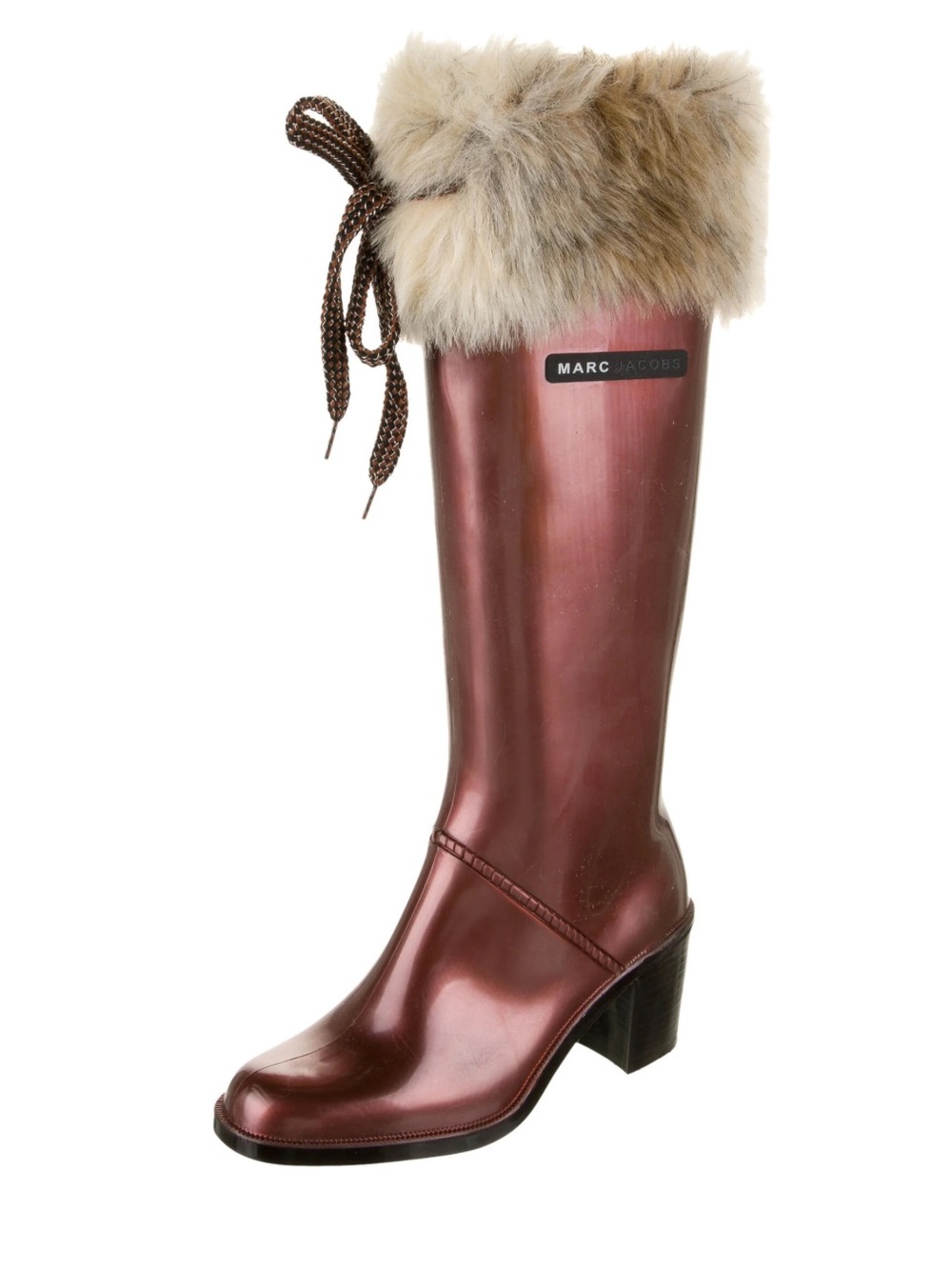 Marc Jacobs Rubber Heeled Rain Boots with Faux Fur Trim Size 8